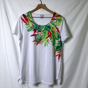 Chicos Zenergy Womens Tropical Slub Knit Tee White Size L/12 Vacation Resortwear
